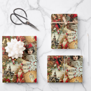 Victoriaans Yuletide Treasures Collage Inpakpapier Vel