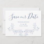 Victoriaans Zachte Blauwe Bloemen Bewaar de Datum Save The Date (Voorkant)