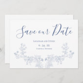Victoriaans Zachte Blauwe Bloemen Bewaar de Datum Save The Date (Voorkant / Achterkant)