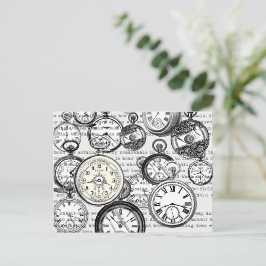 Victoriaans zakhorloge Alice in Wonderland Briefkaart (Staand voorkant)