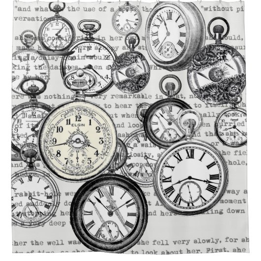 Victoriaans zakhorloge Alice in Wonderland Douchegordijn (Voorkant)