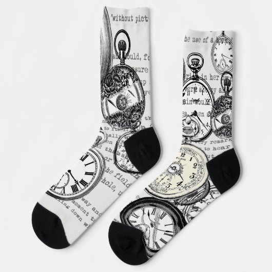 Victoriaans zakhorloge Alice in Wonderland Sokken (Links)