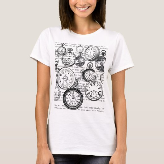 Victoriaans zakhorloge Alice in Wonderland T-shirt (Voorkant)