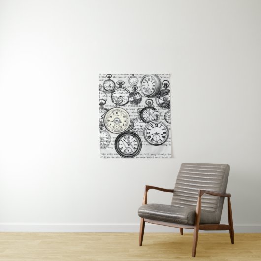 Victoriaans zakhorloge Alice in Wonderland Wandkleed (In situ)