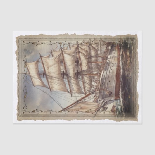 Victoriaans  zeilschip decoupage tissuepapier (Voorkant)