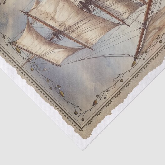 Victoriaans  zeilschip decoupage tissuepapier (Detail)