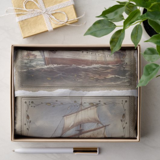 Victoriaans  zeilschip decoupage tissuepapier (Geschenk)