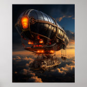 Victoriaans Zeppelin Zonsondergang: Steampunk Fant Poster (Voorkant)