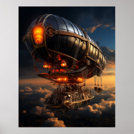 Victoriaans Zeppelin Zonsondergang: Steampunk Fant Poster
