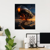 Victoriaans Zeppelin Zonsondergang: Steampunk Fant Poster (Thuiskantoor)