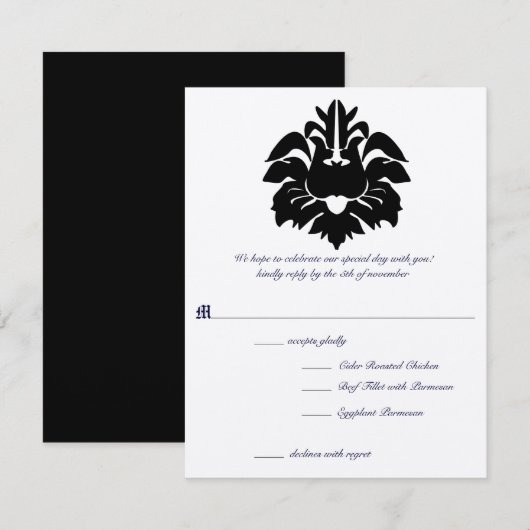 Victoriaans zwart bloemendamaskelement kaart (Voorkant / Achterkant)