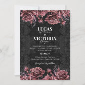 Victoriaans Zwart en Rood Bloemen Gotische Bruilof Kaart (Voorkant)