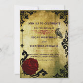 Victoriaans Zwart en Rood Gotisch Bruiloft Uitnodi Kaart (Voorkant)