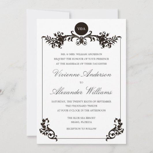 Victoriaans ZWART EN WITTE  | AFBEELDINGSINVITATIE Kaart (Voorkant)