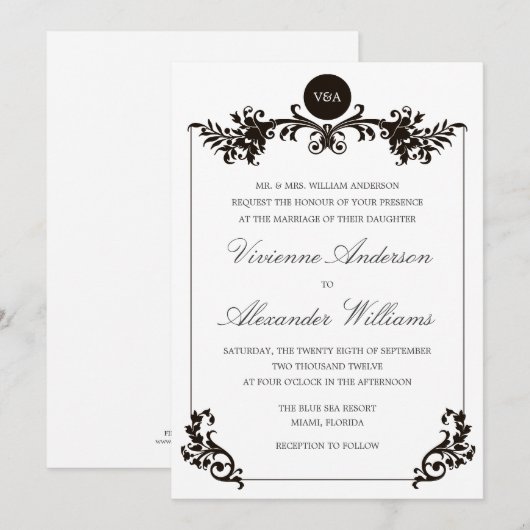 Victoriaans ZWART EN WITTE  | AFBEELDINGSINVITATIE Kaart (Voorkant / Achterkant)