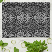 Victoriaans zwart grijs Damask-logo Theedoek (Gevouwen)