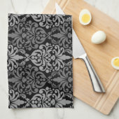Victoriaans zwart grijs Damask-logo Theedoek (Quarter Fold)