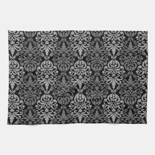 Victoriaans zwart grijs Damask-logo Theedoek (Horizontaal)