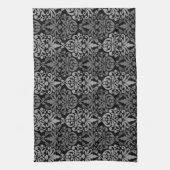 Victoriaans zwart grijs Damask-logo Theedoek (Verticaal)
