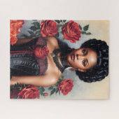 Victoriaans zwart meisje rode rozen Gothic portret Legpuzzel (Horizontaal)