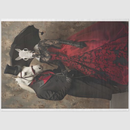 Victoriaans Zwart Rood Gekleed Paarden Decoupage Tissuepapier (Voorkant)