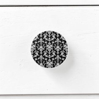 Victoriaans zwart-wit damastpatroon keramische knop