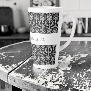 Victoriaans zwart-wit damastpatroon latte mok