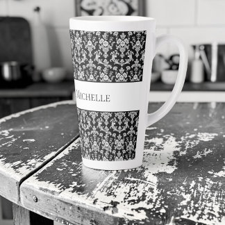 Victoriaans zwart-wit damastpatroon latte mok