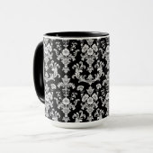 Victoriaans zwart-wit damastpatroon mok (Voorkant links)