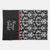 Victoriaans zwart-wit damastpatroon theedoek (Horizontaal)
