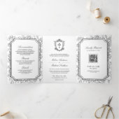 Victoriaans Zwart-Wit Katholieke QR Code Trouwen Drieluik Uitnodiging (Binnen)