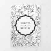 Victoriaans Zwart-Wit Katholieke QR Code Trouwen Drieluik Uitnodiging (Cover)