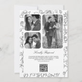 Victoriaans Zwart-Wit Katholieke QR Code Trouwen Kaart (Achterkant)