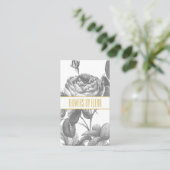 Victoriaans zwart-witte rozenbloemen chic gold visitekaartje (Staand voorkant)