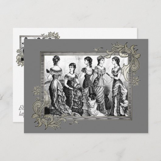 Victoriaans zwarte en witte Modes Briefkaart (Voorkant / Achterkant)