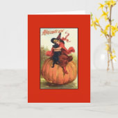 Victoriaans zwarte kat en heks Halloween Kaart (Gele Bloem)