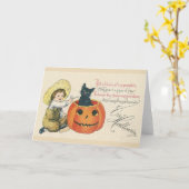 Victoriaans zwarte kat Halloween Wenskaart Kaart (Gele Bloem)