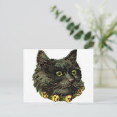 Victoriaans zwarte kat met klokband briefkaart (Staand voorkant)