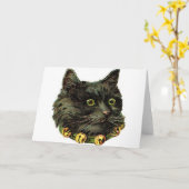 Victoriaans zwarte kat met klokband kaart (Gele Bloem)