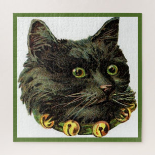 Victoriaans zwarte kat met klokband legpuzzel