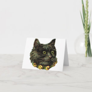 Victoriaans zwarte kat met klokband notitiekaartje