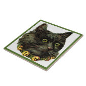 Victoriaans zwarte kat met klokband tegeltje (Zijkant)