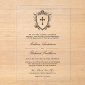 Victoriaans zwarte katholieke bruiloft acryl uitnodigingen (Voorkant)