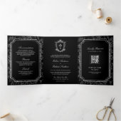 Victoriaans zwarte katholieke QR-code bruiloft Drieluik Uitnodiging (Binnen)