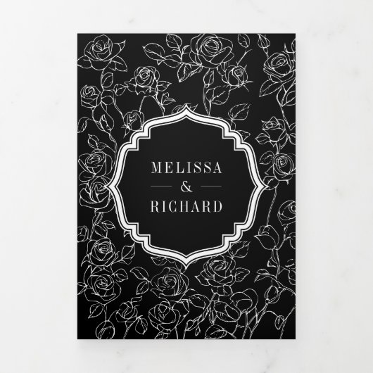 Victoriaans zwarte katholieke QR-code bruiloft Drieluik Uitnodiging (Cover)