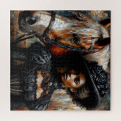 Victoriaans zwarte vrouw met paard legpuzzel (Horizontaal)