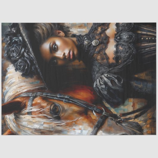 Victoriaans zwarte vrouw met paard tissuepapier (Voorkant)