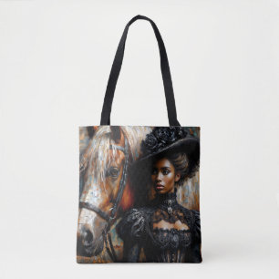 Victoriaans zwarte vrouw met paard tote bag