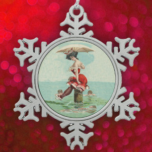 Victoriaans zwemwater Beauty Lady Ocean Tin Sneeuwvlok Ornament