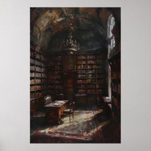 Victoriaanse antieke bibliotheek leeszaal wandkuns poster